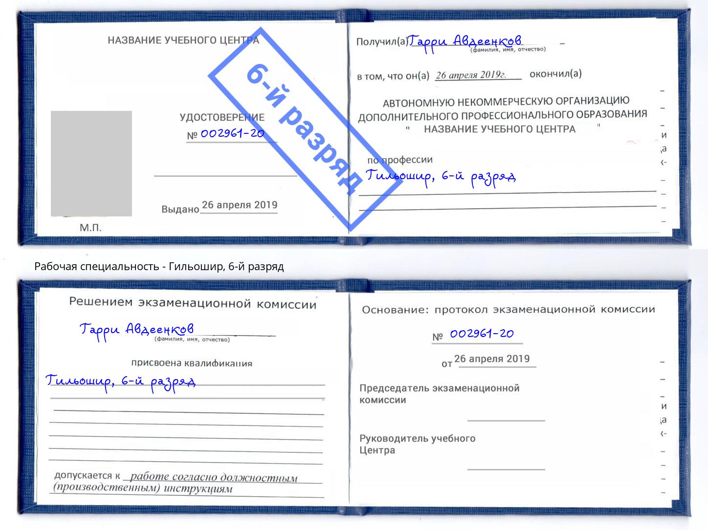 корочка 6-й разряд Гильошир Королёв