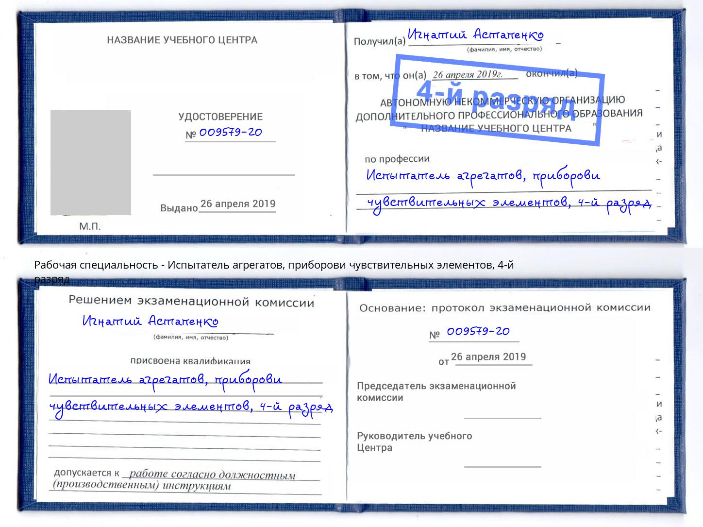 корочка 4-й разряд Испытатель агрегатов, приборови чувствительных элементов Королёв