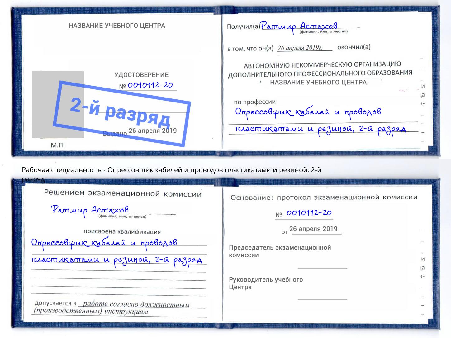 корочка 2-й разряд Опрессовщик кабелей и проводов пластикатами и резиной Королёв