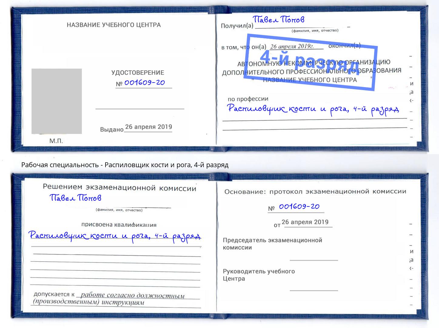 корочка 4-й разряд Распиловщик кости и рога Королёв