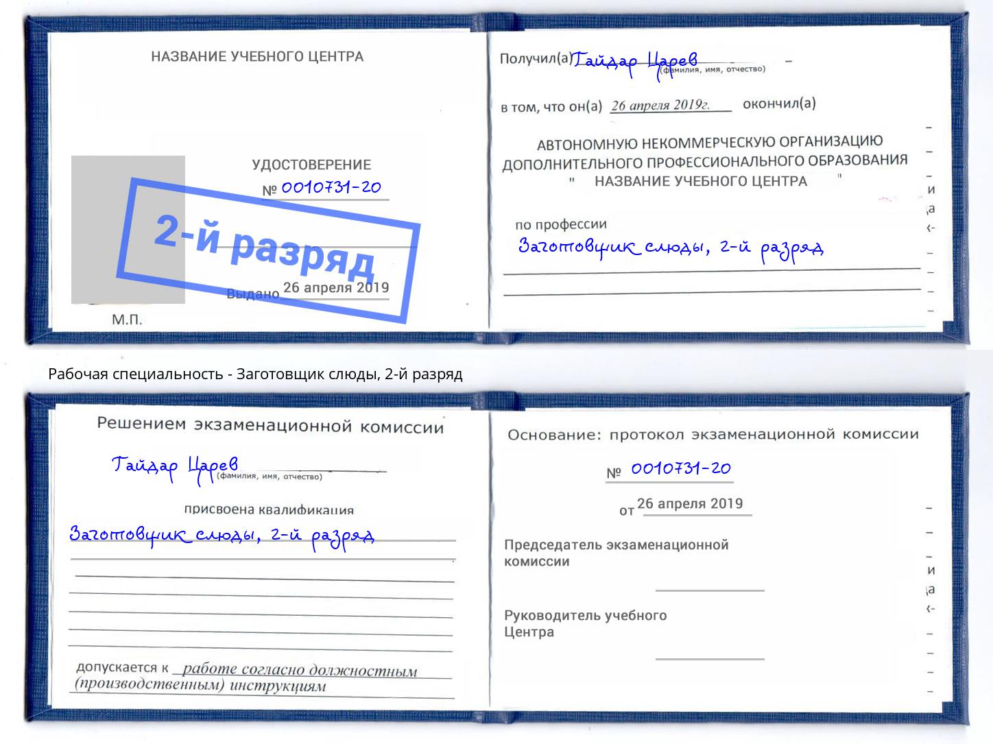корочка 2-й разряд Заготовщик слюды Королёв
