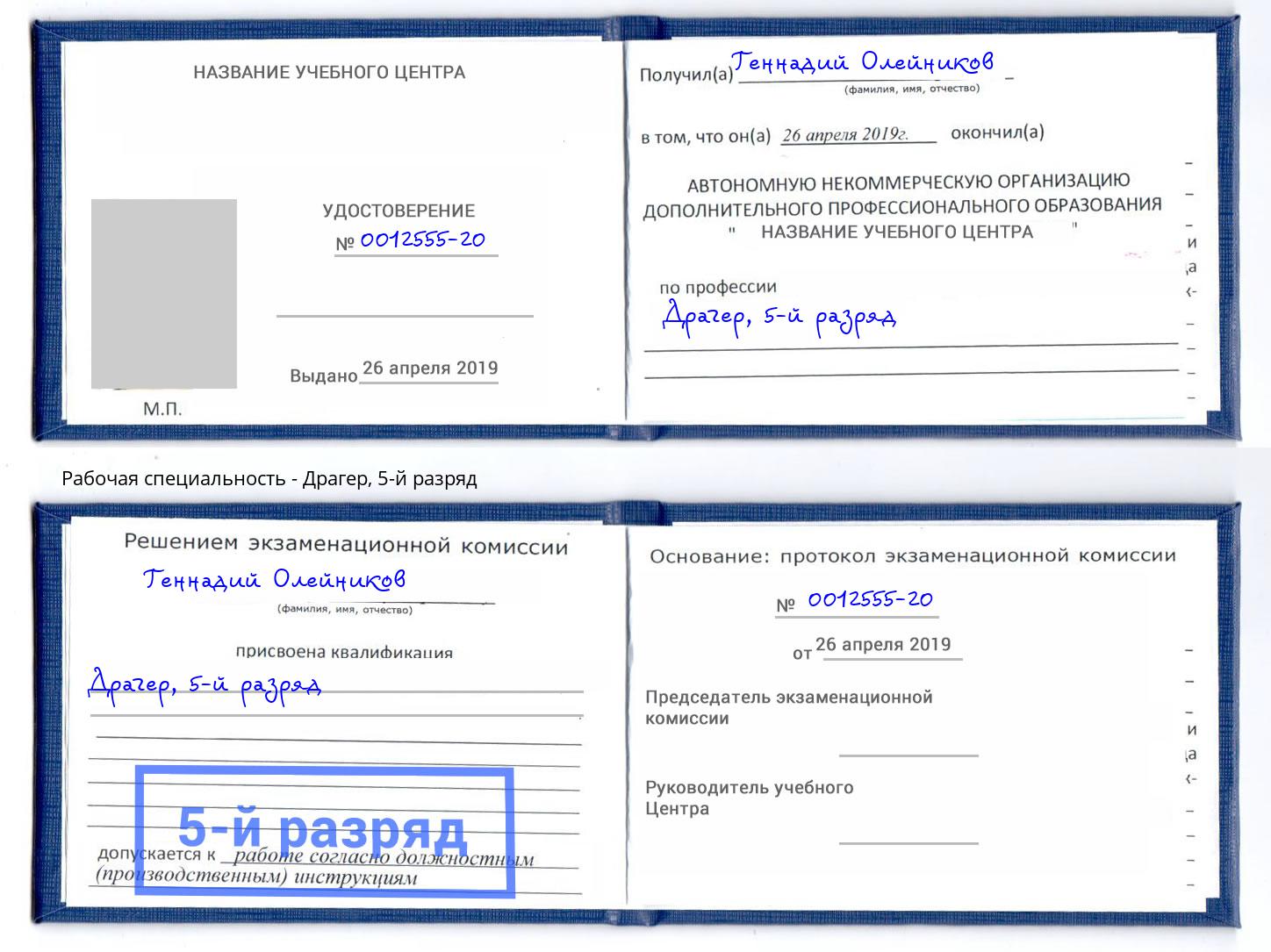 корочка 5-й разряд Драгер Королёв