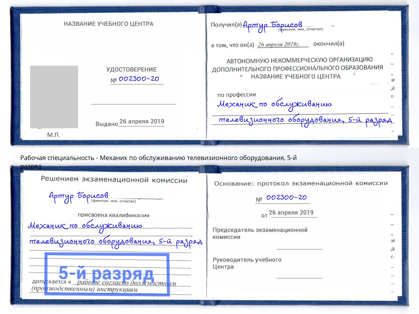 корочка 5-й разряд Механик по обслуживанию телевизионного оборудования Королёв