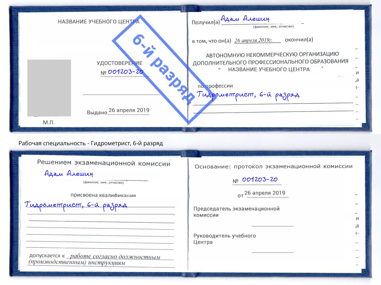 корочка 6-й разряд Гидрометрист Королёв