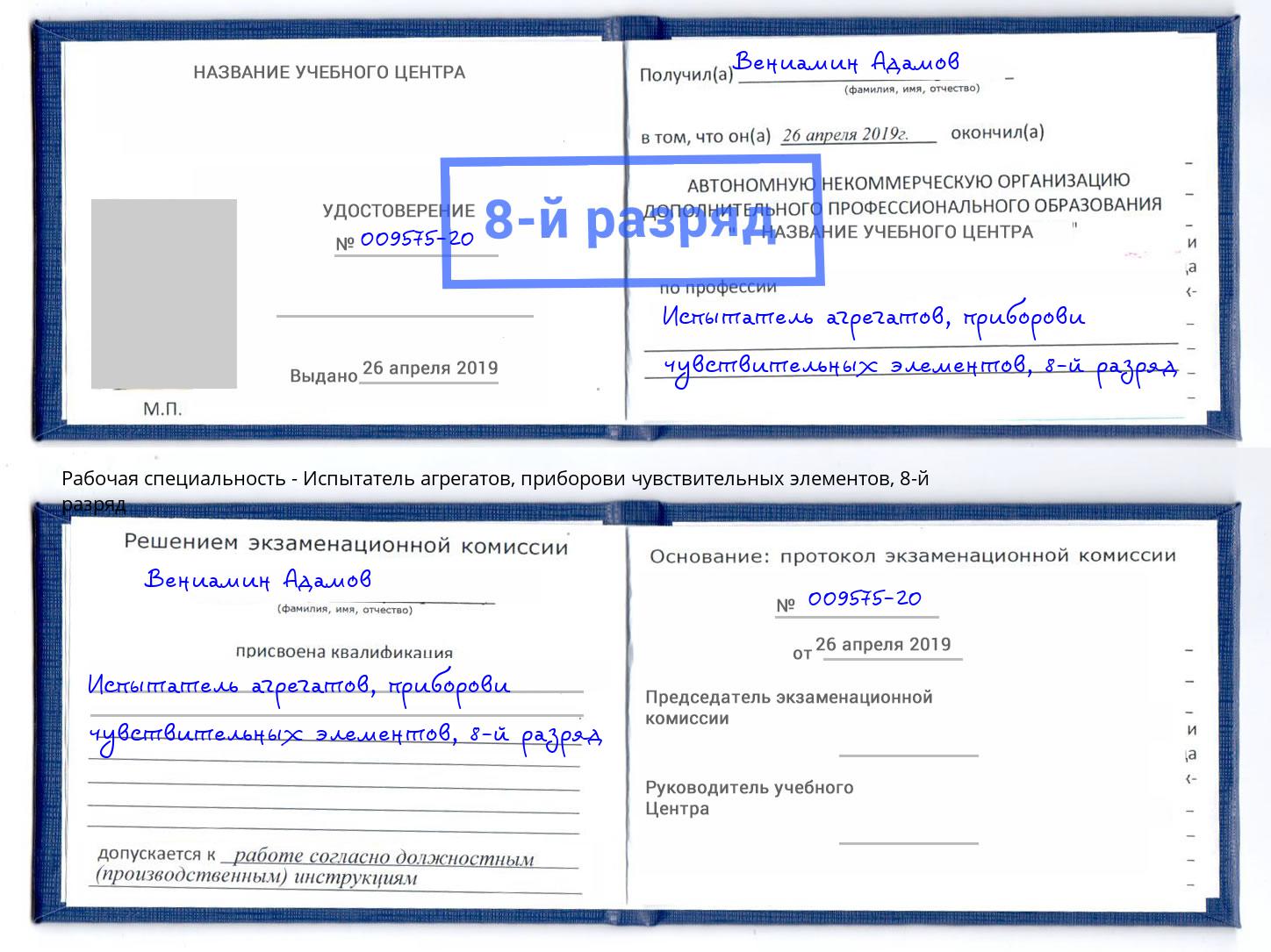 корочка 8-й разряд Испытатель агрегатов, приборови чувствительных элементов Королёв